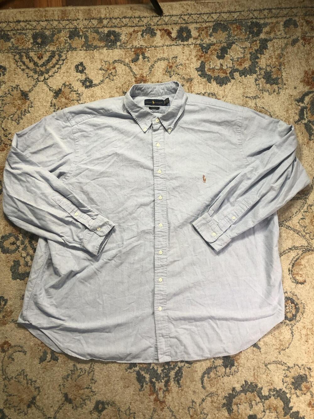 Ralph Lauren Shirt Mens 3XB Blue Solid Long Sleeve Button Down Classic Fit